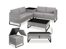 Tectake Conjunto De Rattan Ostuni, Cinzento Jaspeado/cinzento
