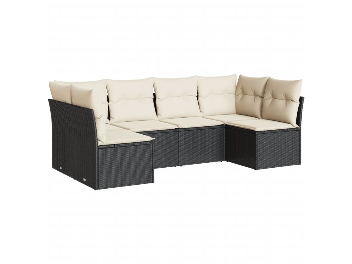 Conjunto Sofás de Jardim 6 Pcs com Almofadões Vime Pe Preto MAISON EXCLUSIVE (6 pcs)