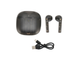 Auriculares Bluetooth Inalámbricos com cancelamento de ruído estéreo e estojo de carga, preto transparente