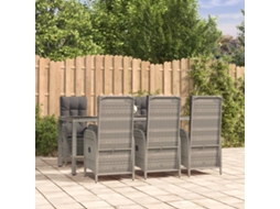 Vidaxl 7 Pcs Conjunto De Jantar P/ Jardim C/ Almofadões Vime Pe Cinza