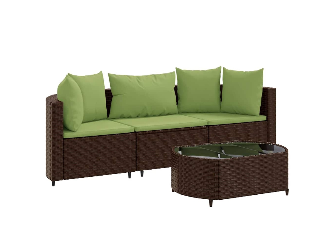 Conjunto de 4 Sofás de Jardim com Almofadões Vime Pe Castanho MAISON EXCLUSIVE (4 pcs)