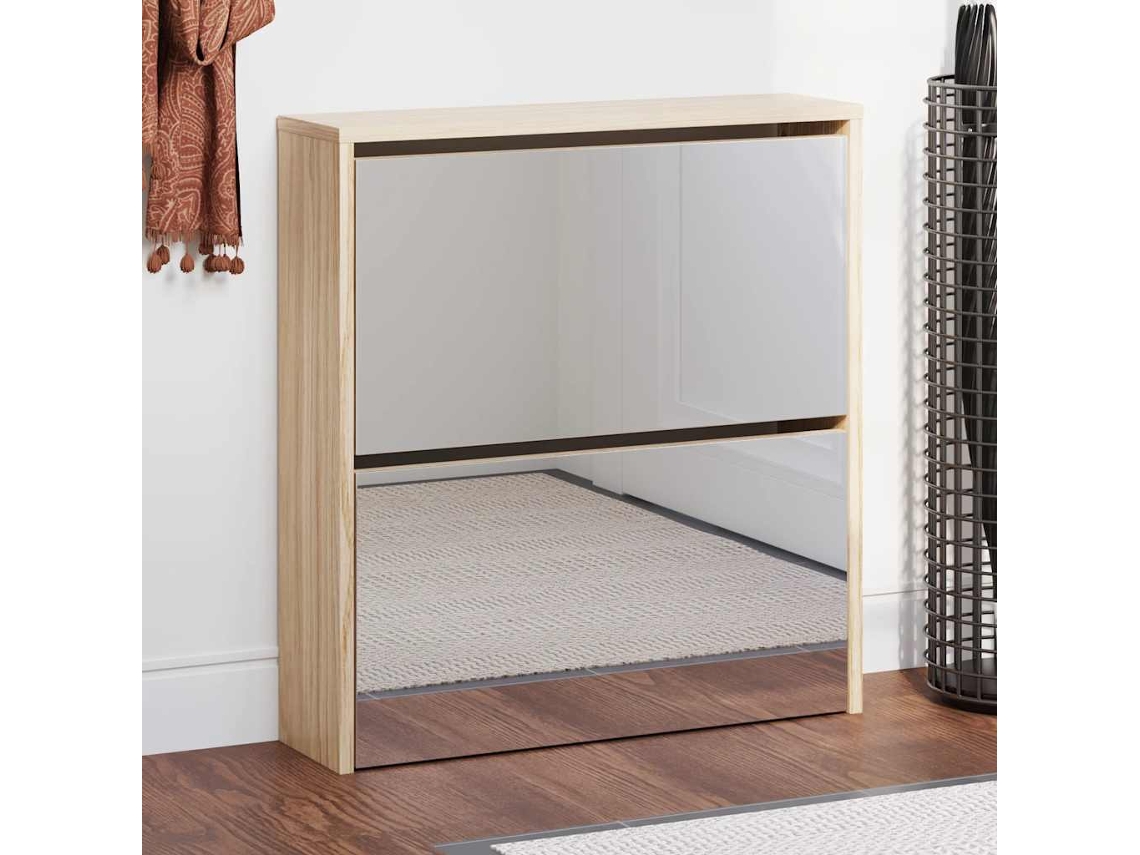 Vidaxl Sapateira 2 Divisórias + Espelho 63x17x67cm Carvalho