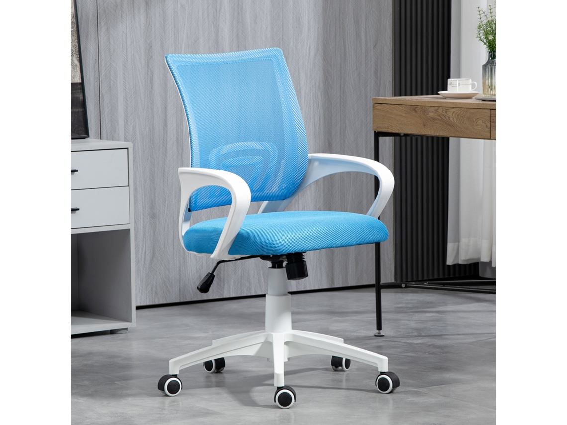 Cadeira Escritório Malha Giratória Altura Ajustável Basculante Braços 57x55x89-109cm Azul