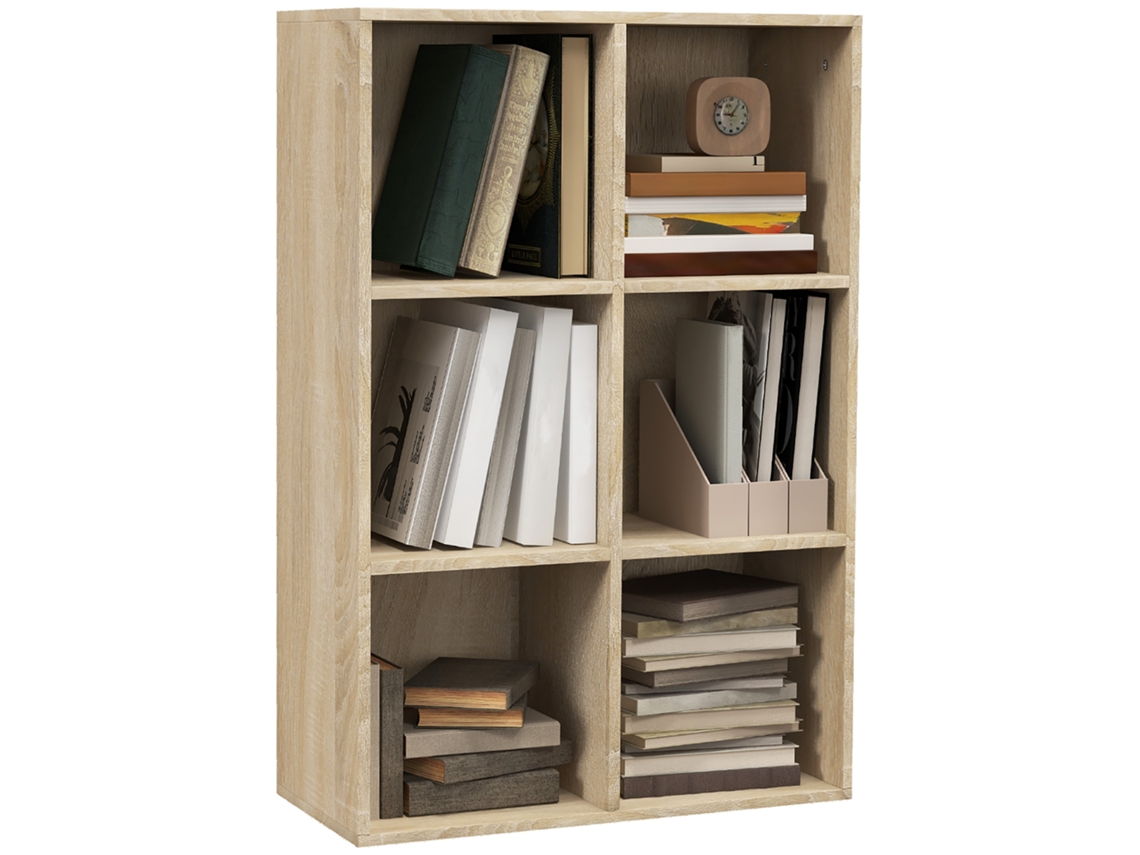 Estante Moderna Madeira 6 Nichos 65,5x30x97,5cm Carvalho