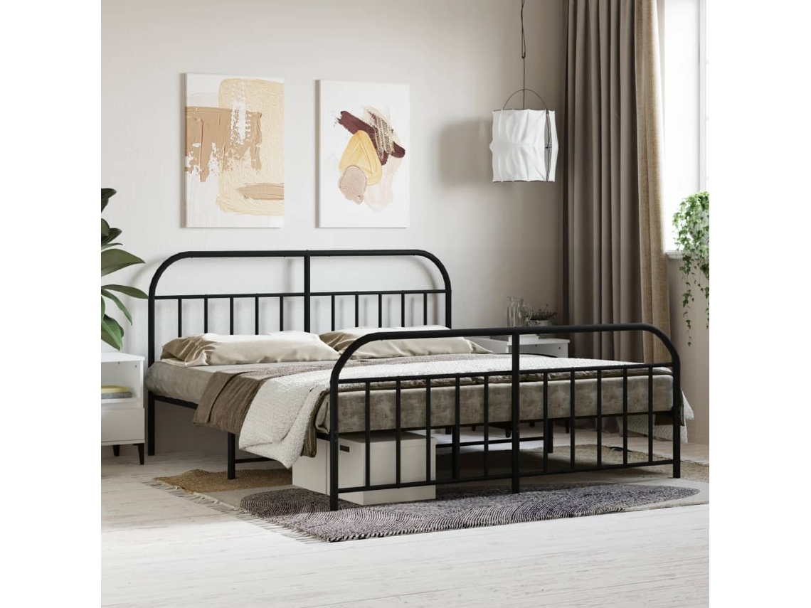 Estrutura De Cama Sem Colchão Com Pés 160x200 Cm Preto