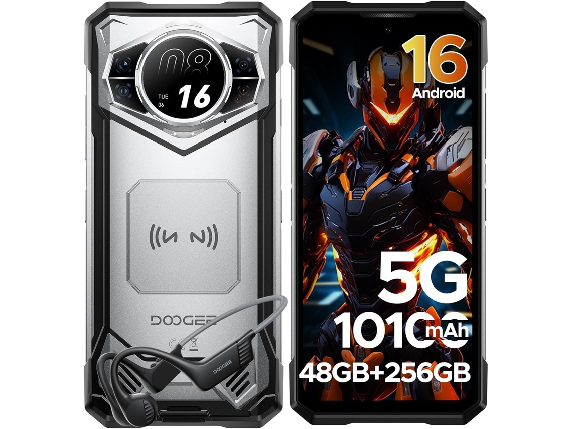 Smartphone Robusto 5g Doogee S200 VIP Android 16, 48gb 256gb 10100mah 6.72'' 120hz 100mp Nfc, Com Auscultadores De Condução Óssea, Prata