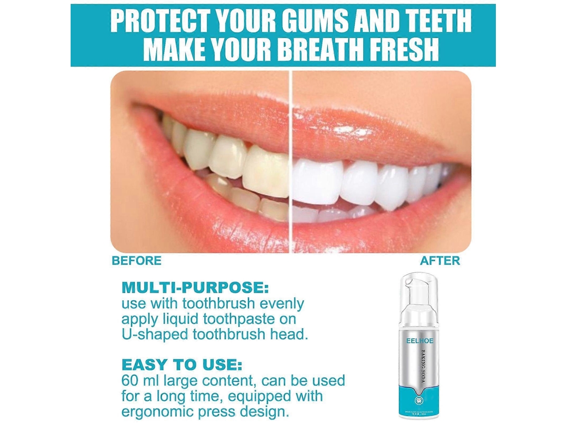 Unidades De Mousse Clareadora Com Bicarbonato De Sódio Para Iluminar Os Dentes, Espuma De Limpeza Profunda E Creme Dental Refrescante.
