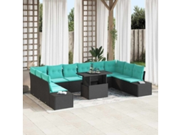 Vidaxl Conjunto De Sofá De Jardim 11 Unid. Preto Vime Pe
