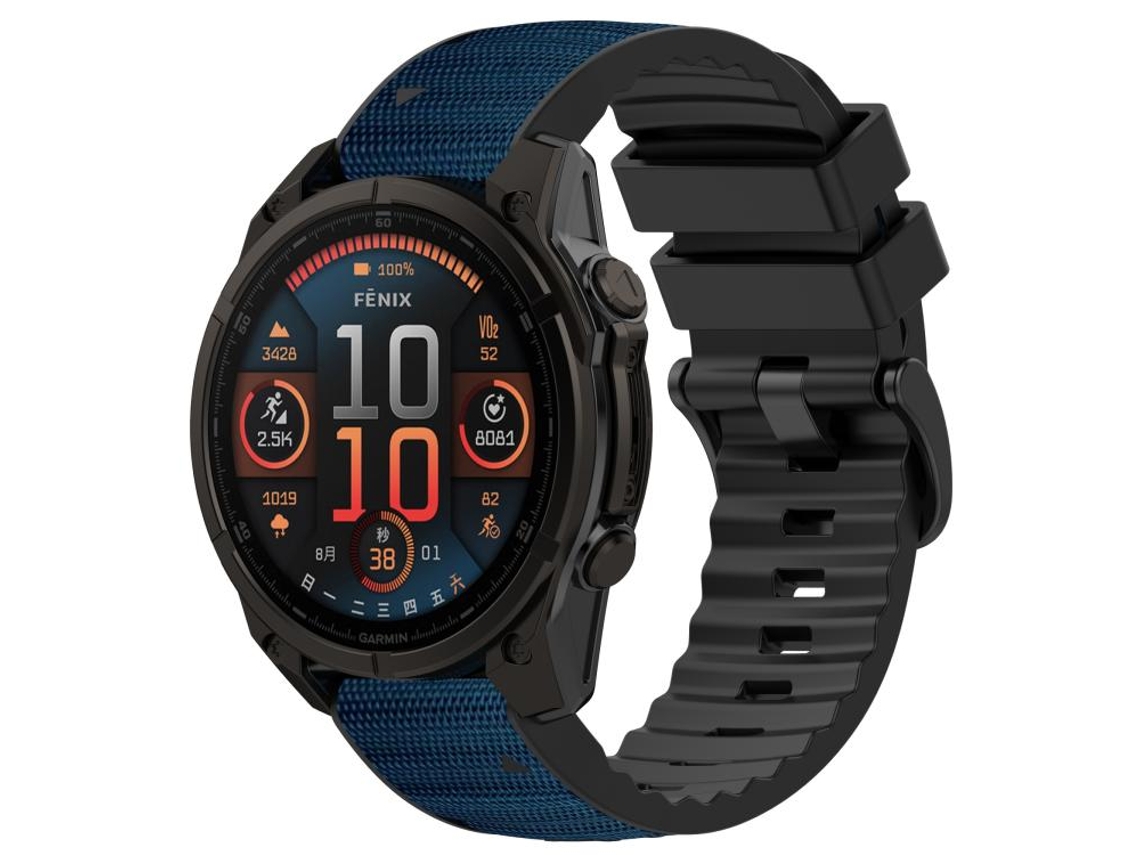 Bracelete para Garmin Silicone e Nylon Híbrido com Couro Liberação Rápida Duas Cores Azul Meia noite, Nylon + Silicone XIAOMOYU (22mm)