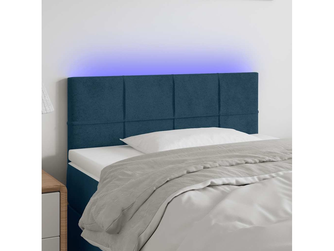 Vidaxl Cabeceira De Cama C/ Luzes Led Veludo 100x5x78/88cm Azul-escuro