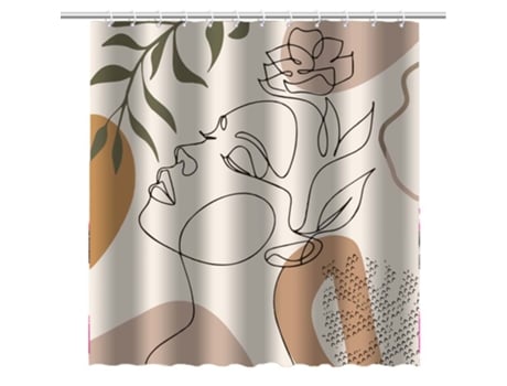 Cortina De Banheira/chuveiro Lavável Em Tecido Impermeável Com Estampa Moderna De Arte Abstrata Boho Face Em Bege Qjh (90x180 Cm)