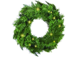 Coroa de Natal com luzes XANALITE KOZII 45cm de diâmetro, acabamento efeito pinheiro, 8 modos de iluminação, 2500 K, branco quente, 3 pilhas AAA incluídas.