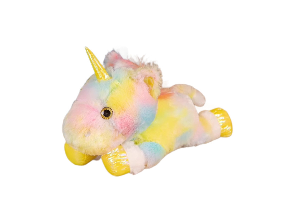 Unicórnio de Pelúcia Deitado Arco íris Estrelado Amarelo Brinquedo de Pelúcia Decorativo CHABERLU