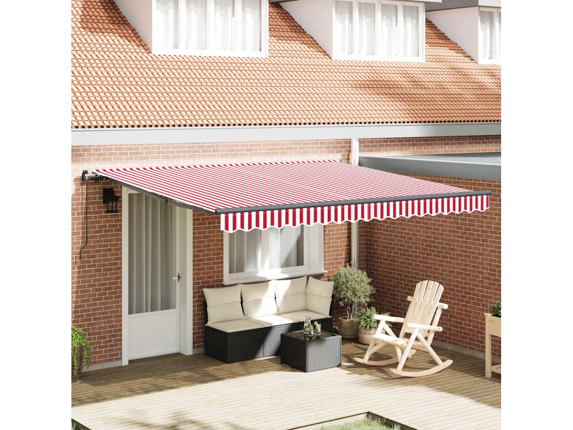 Vidaxl Toldo Retrátil Vermelho E Branco 400 × 350 Cm