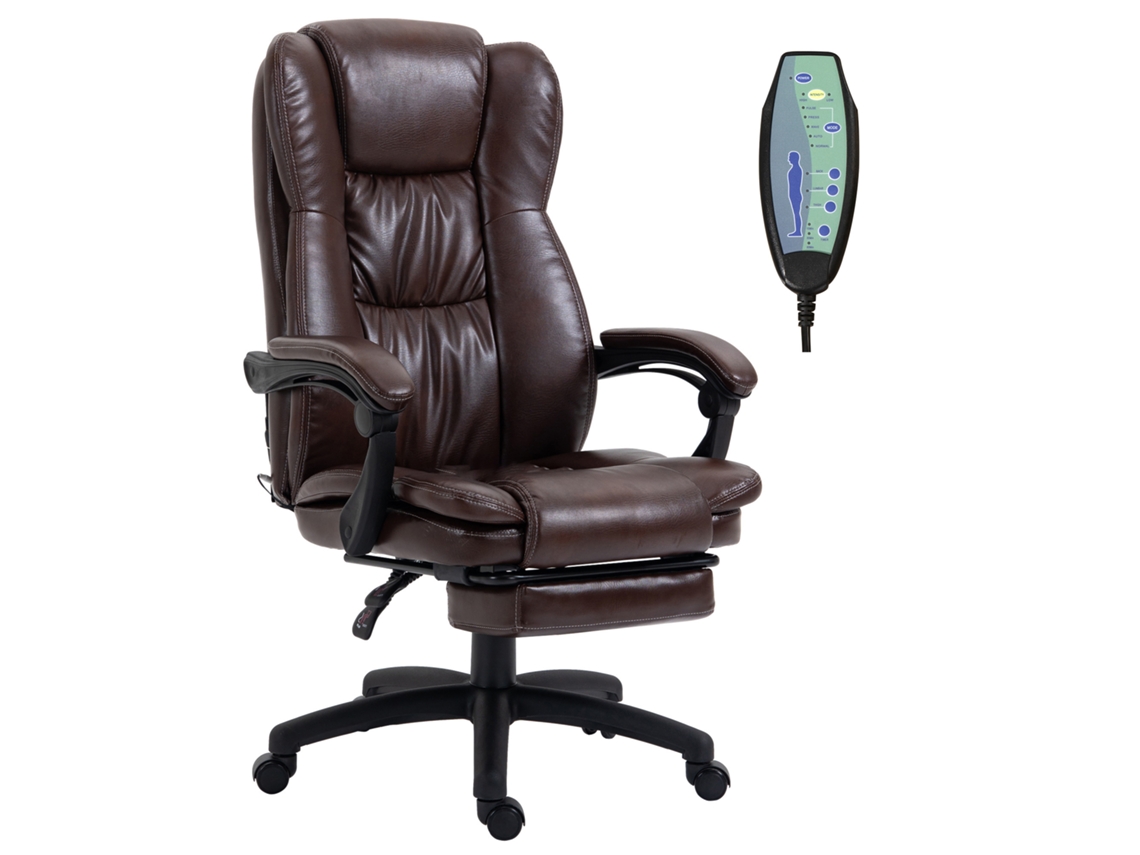 Cadeira De Escritório Marrom 68,5x68,5x113-121cm, 6 Pontos De Massagem, Apoio Para Pés Retrátil, Controlo Remoto, Ideal Para Escritório E Casa