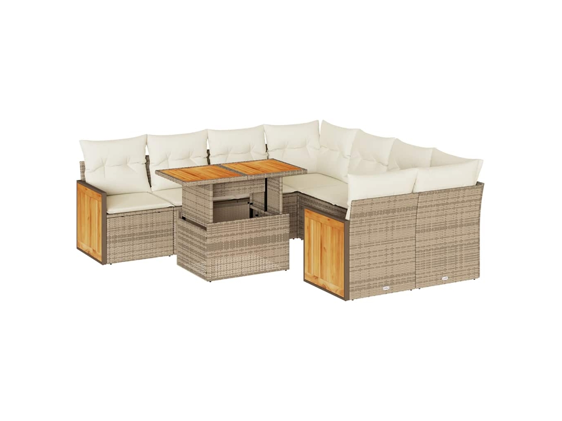 Conjunto de 9 Sofás de Jardim com Almofadões Vime Pe/acácia Bege MAISON EXCLUSIVE