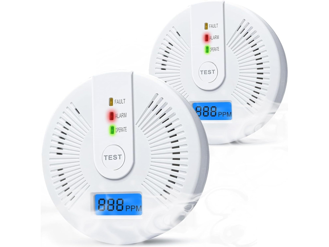 Detetor Co Com Sensor Alta Sensibilidade E Ecrã Digital, Pack 2 Unidades Sem Pilhas