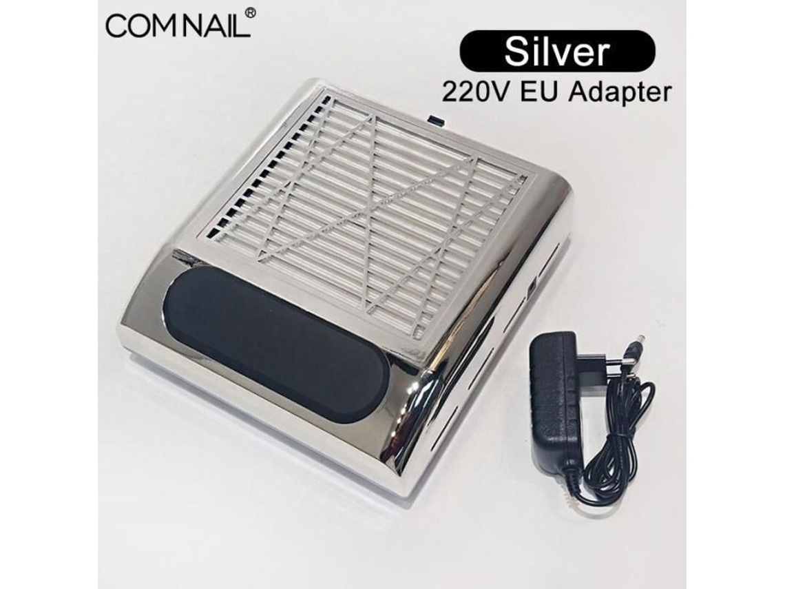 Lixadeira de Manicure Coletor de Pó de Unhas Máquina Potente de 80 W Ventilador Equipamento de Unhas Plugue Europeu Tipo Prata