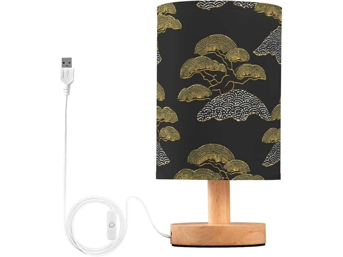 Abajur De Mesa Cabeceira Preto Em Estilo Japonês, Com Detalhes Em Pinho, Ideal Para Quarto Infantil A Abajur Charmoso