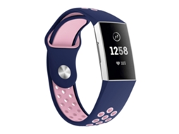 Bracelete de relógio de silicone com furo redondo de duas cores para Fitbit Charge 3, tamanho da Bracelete: 130-195 mm (rosa azul)