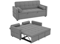 Sofá cama de 2 Lugares, Sofá cama 3 em 1 Sofá com Cama Cama cama, Encosto Duplo Ajustável, 2 Almofadas 80,5x137,5x84cm Cinza Ge