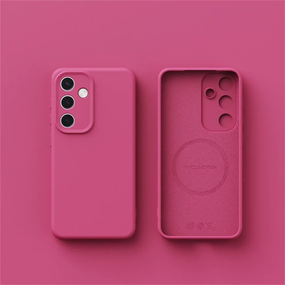 Capa Protetora Rosa Para Samsung S24 Plus Com Fixação Magnética Em Silicone Líquido.