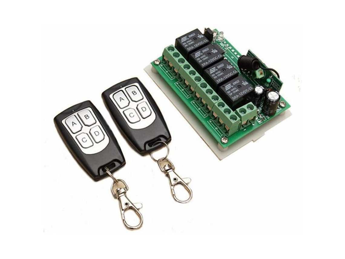 Controle Remoto Sem Fio De 4 Canais, 433 Mhz, 12 V Cc, Com Relé Rf De Longo Alcance, 2 Transmissores E 1 Receptor Para Porta De Garagem