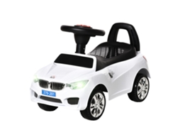Carro Andador Para Crianças De 18-36 Meses Com Faróis Música Buzina Volante Compartimento De Armazenamento E Alça Para Empurrar 63,5x28x36 Branco