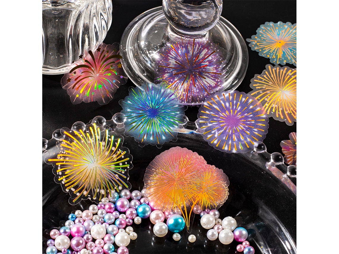 Série Esplêndida De Fogos De Artifício Requintados, Adesivos Transparentes De Scrapbook Brilhante Holográfico, Adesivos Personalizados Para Embelezame