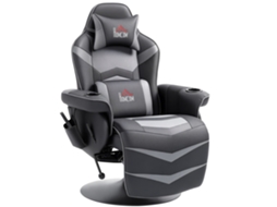 Cadeira gaming com massagem, encosto basculante, apoio para os pés, até 120kg, estrutura de aço, couro sintético cinza Envio Rápido