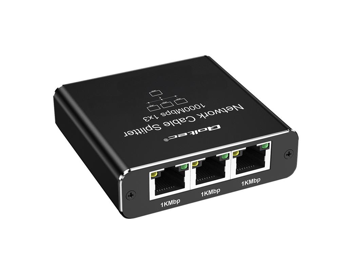 Switch QOLTEC Mini Splitter 1x3 Portas Rj45 para Hub de Computador