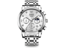 Lurelia Relógio Cronógrafo Masculino, Movimento De Quartzo, Data/calendário, Luminoso, Detalhes Com Strass, Fase Da Lua, 42 Mm, Aço Inoxidável, Prata