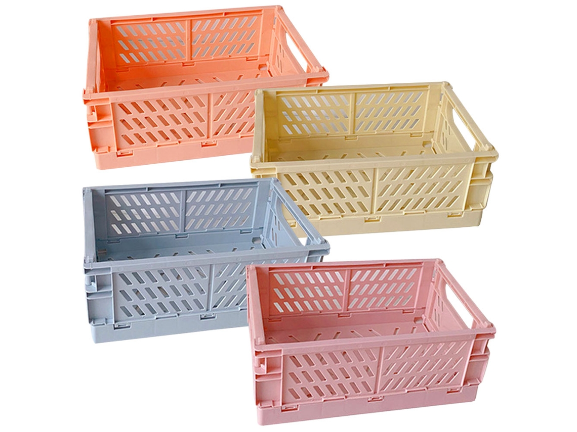 Cesta de Armazenamento de Plástico com 4 Pacotes Organizador de Caixa de Armazenamento de Cozinha Doméstica Cesta de Armazenamento Dobrável Empilhad