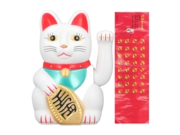 Lurelia Figura Gato Da Sorte Em Plástico, Fofo, 10 Polegadas, Branco, Com Braço Móvel, Para Escritório E Gatos
