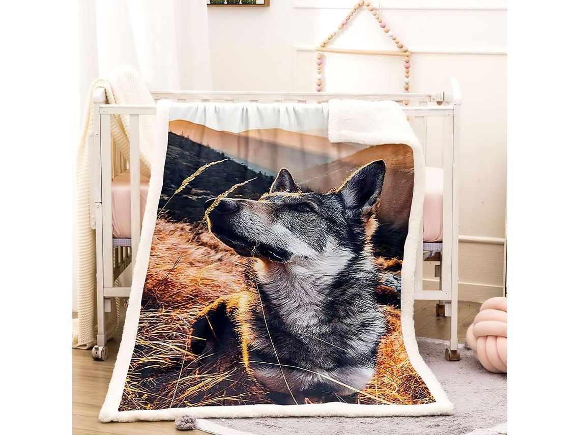 Manta com Estampa de Cachorro e Gra em Microfibra 130x150cm