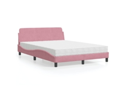 Vidaxl Cama Com Colchão Dover 140x200 Cm Veludo Rosa
