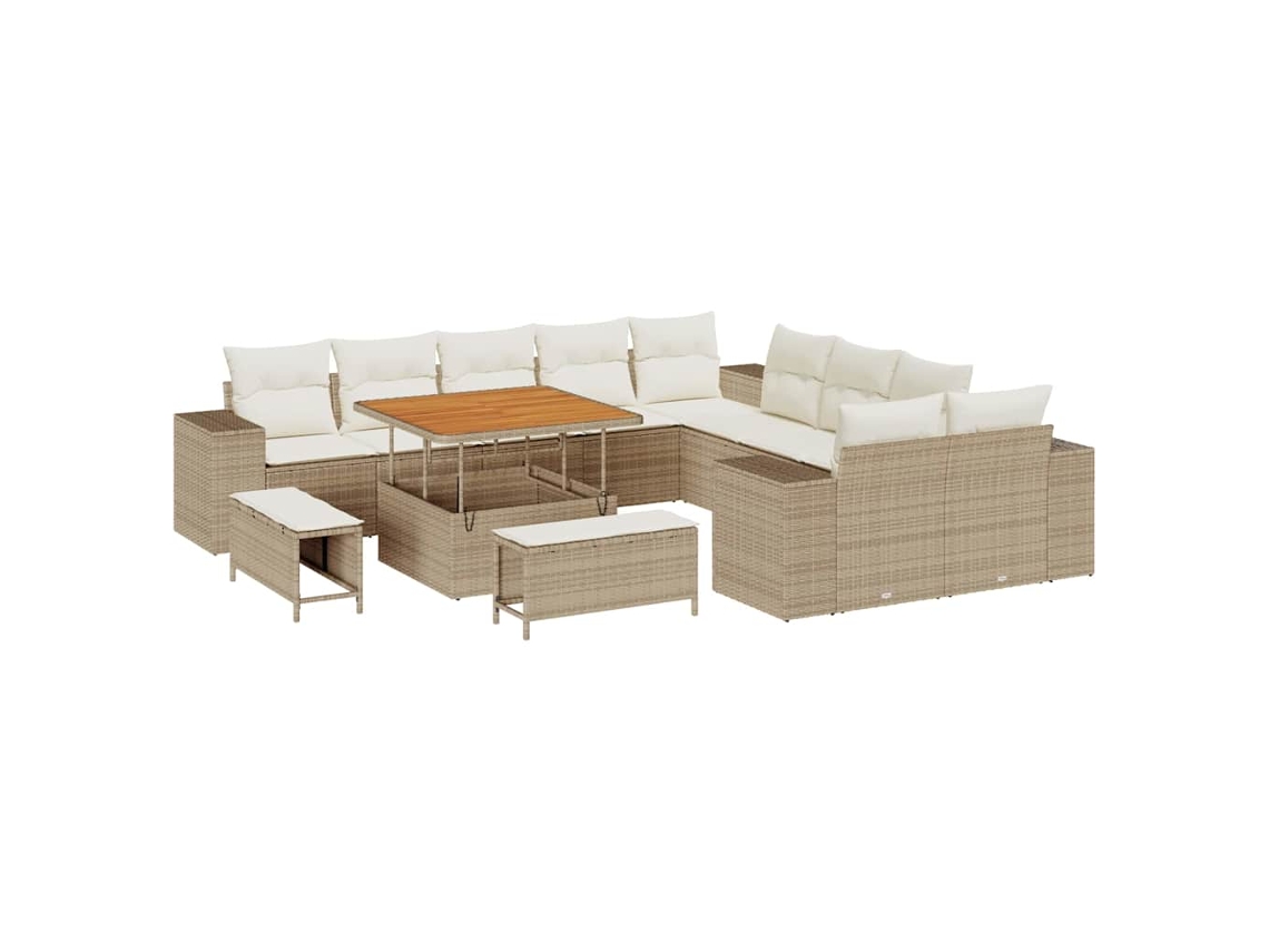 Maison Exclusive - Conjunto De Sofá De Jardim 13 Pcs Bege E Creme Vime Pe