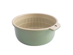 Cesta de Escorrimento Dupla Camada Plástico para Lavar Frutas Legumes Cozinha Verde | S/MARCA