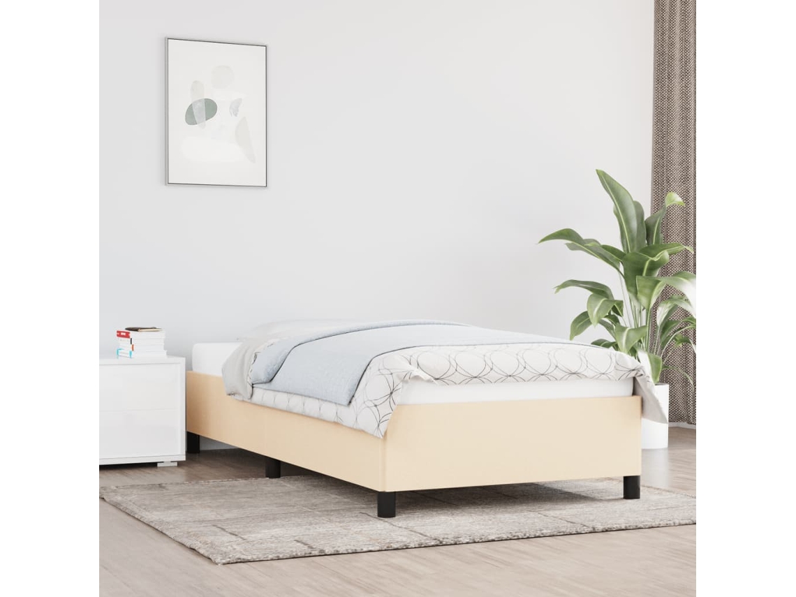 Estrutura De Cama Sem Colchão 100x200 Cm Tecido Cor Creme