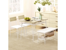 Conjunto De Mesa De Jantar Com 2 Cadeiras E Banco, Grupo Para 4 Pessoas, Ideal Para Cozinha, Sala De Estar Ou Espaços Pequenos, Em Madeira De Carvalho