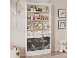 Prateleira Para Livros Infantil 4 Níveis Com Quadro Pintável, Proteção Anti-queda, 100x10x180cm, Para Trás Da Porta, Compacta.