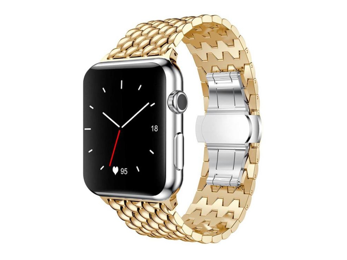 Bracelete para Apple Watch 42/41/40/38mm Metal com Textura de Dragão Dourada XIAOMOYU