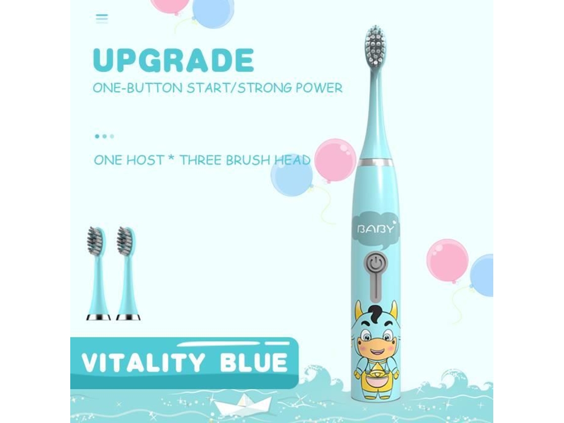 Escova de Dentes Elétrica para Crianças Sonic Recarregável Sem Fio À Prova D 'Água com 3 Cabeças de Substituição Bezerro Azul MOMOTOU