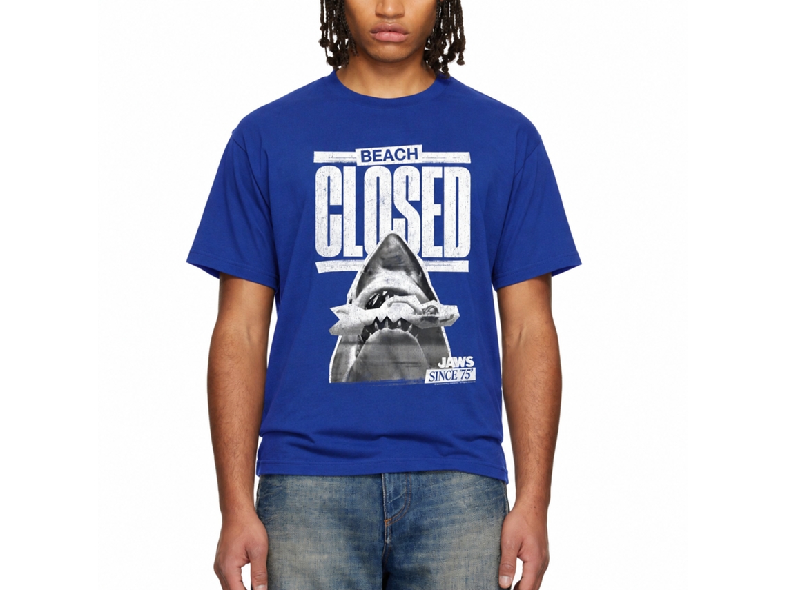 Rockinstone Jaws Movie Beach Closed Solid Royal Adult T-shirt Size:xxxl