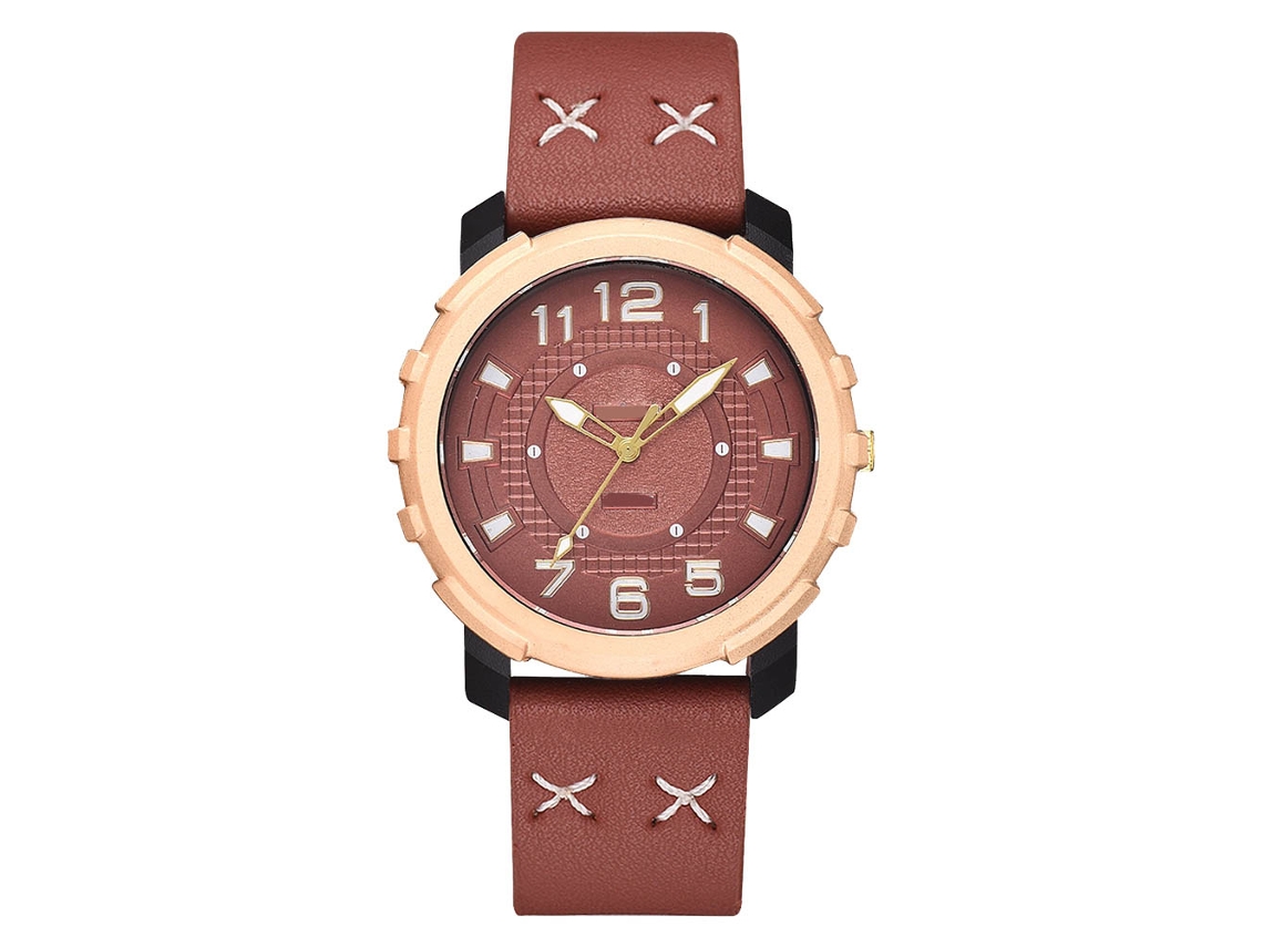 Relógio masculino com pulseira de couro PU, mostrador redondo grande, relógio de bolso de quartzo para negócios (marrom claro)