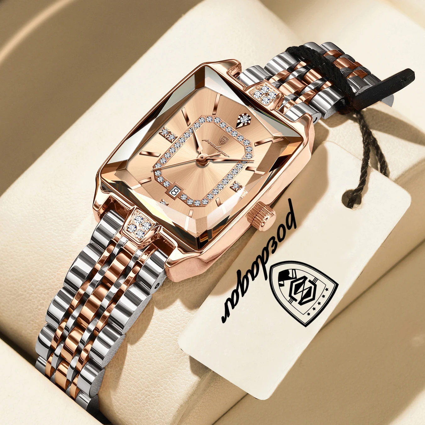 Relógio feminino elegante e sofisticado (dourado), com caixa em aço inoxidável à prova d'água e visor de dados. Relógio feminino estiloso.