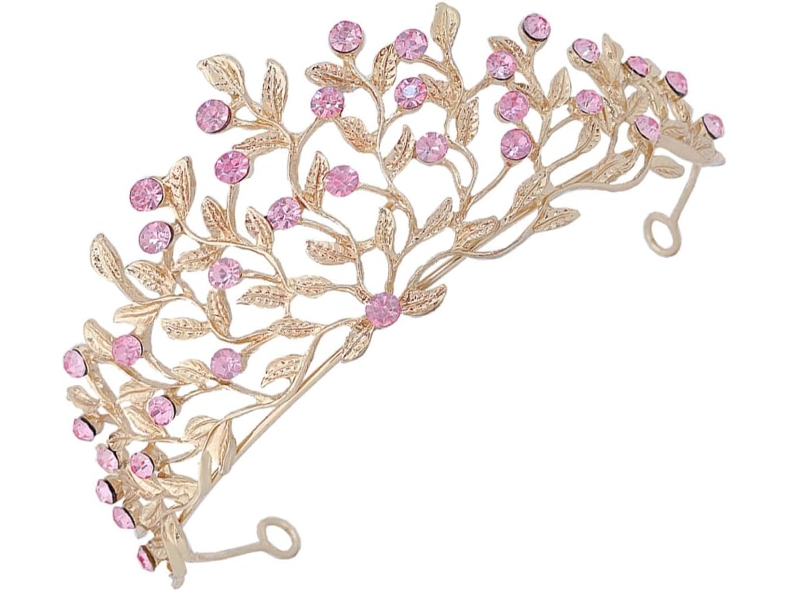 Tiara de casamento em cristal rosa, acessório de cabelo