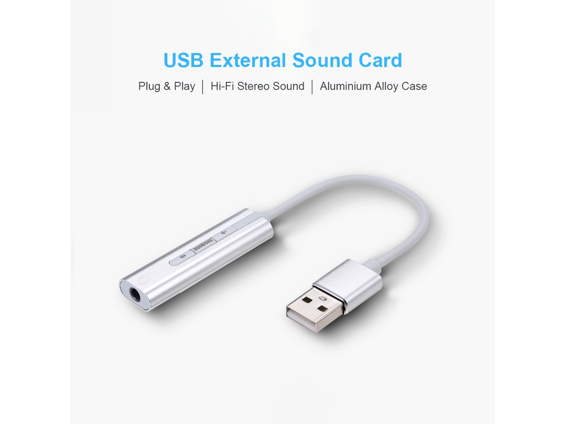 Placa De Som Externa Usb Hi-fi Adaptador De Áudio 7.1 Ch Para Laptop Pc Prata