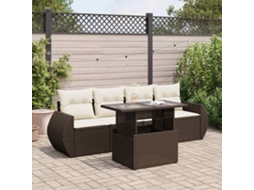 Vidaxl 5 Pcs Conjunto Sofás P/ Jardim C/ Almofadões Vime Pe Castanho