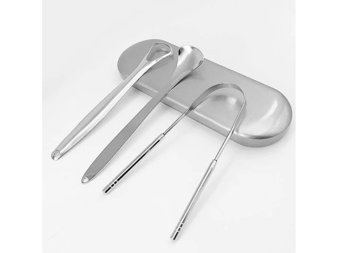 (conjunto De 3 Peças Prateado) Kit De Limpeza De Língua Premium Em Aço Inoxidável, Ferramenta Portátil Para Higiene Oral.